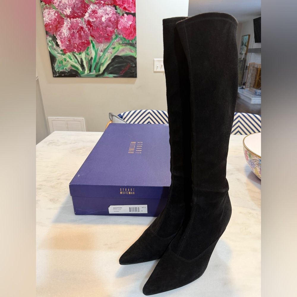 Stuart Weitzman Black Suede Bootpoint - image 1
